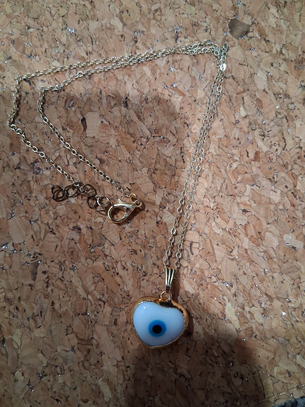 Gold Heart Evil Eye Pendant Necklace - Blue and White